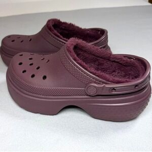 Crocs Stomp Lined Clog Platform Black Cherry Burgundy‎ Womens 10 Mens 8 208914
